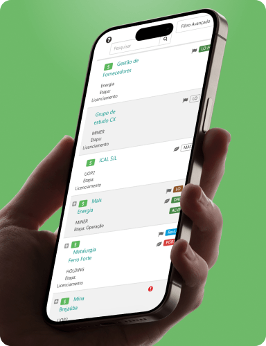 Tela da plataforma Onegreen em smartphone destacando benefícios como controle centralizado e governança ambiental.