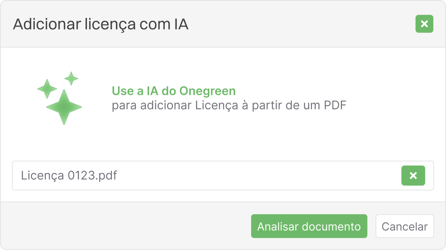 Importação de licença ambiental via inteligência artificial no Onegreen