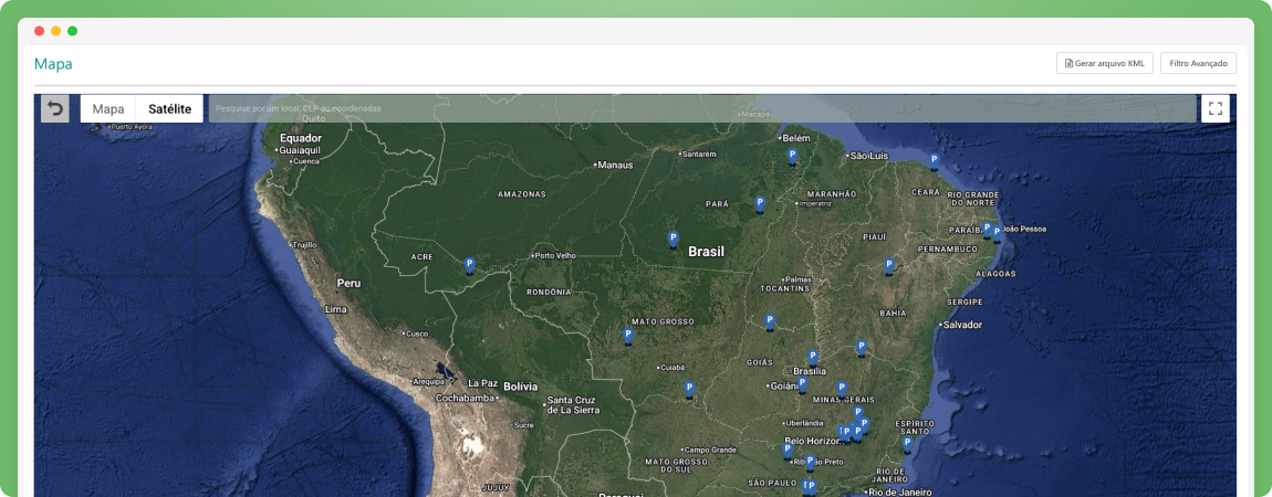 Mapa interativo com projetos e licenças georreferenciadas no Onegreen