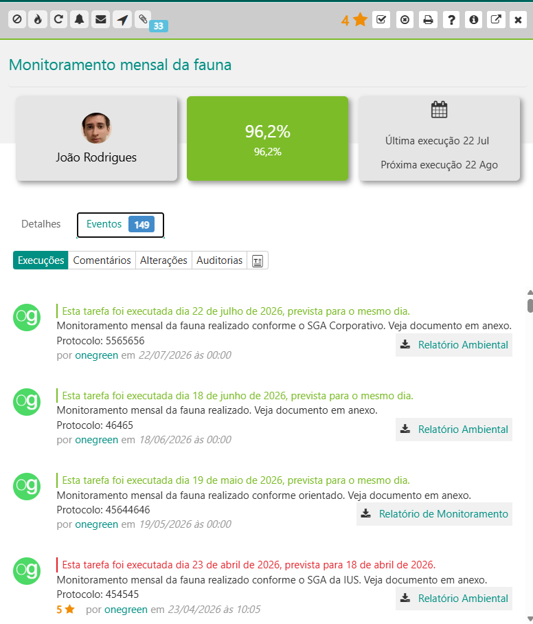 Organização de Evidências no Sistema Onegreen